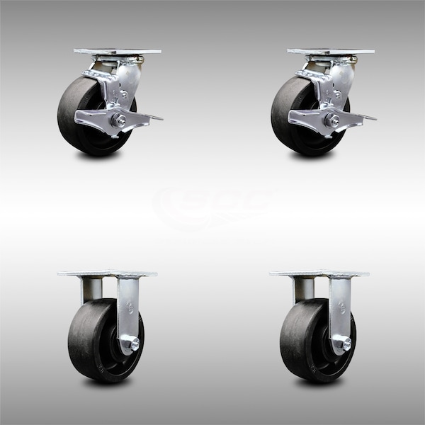 5 Inch SS Glass Filled Nylon Caster Set with Ball Bearings 2 Brakes 2 Rigid SCC
